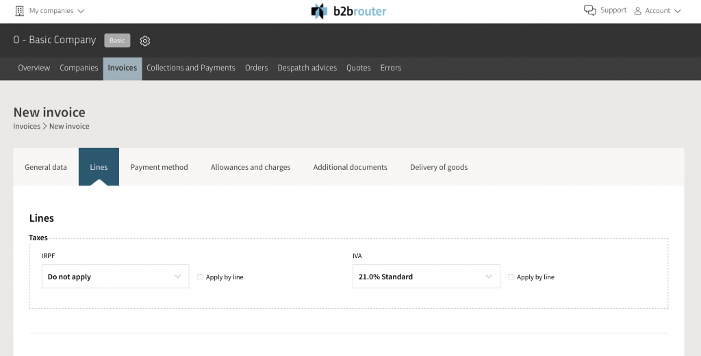 Invoice Menu b2Brouter